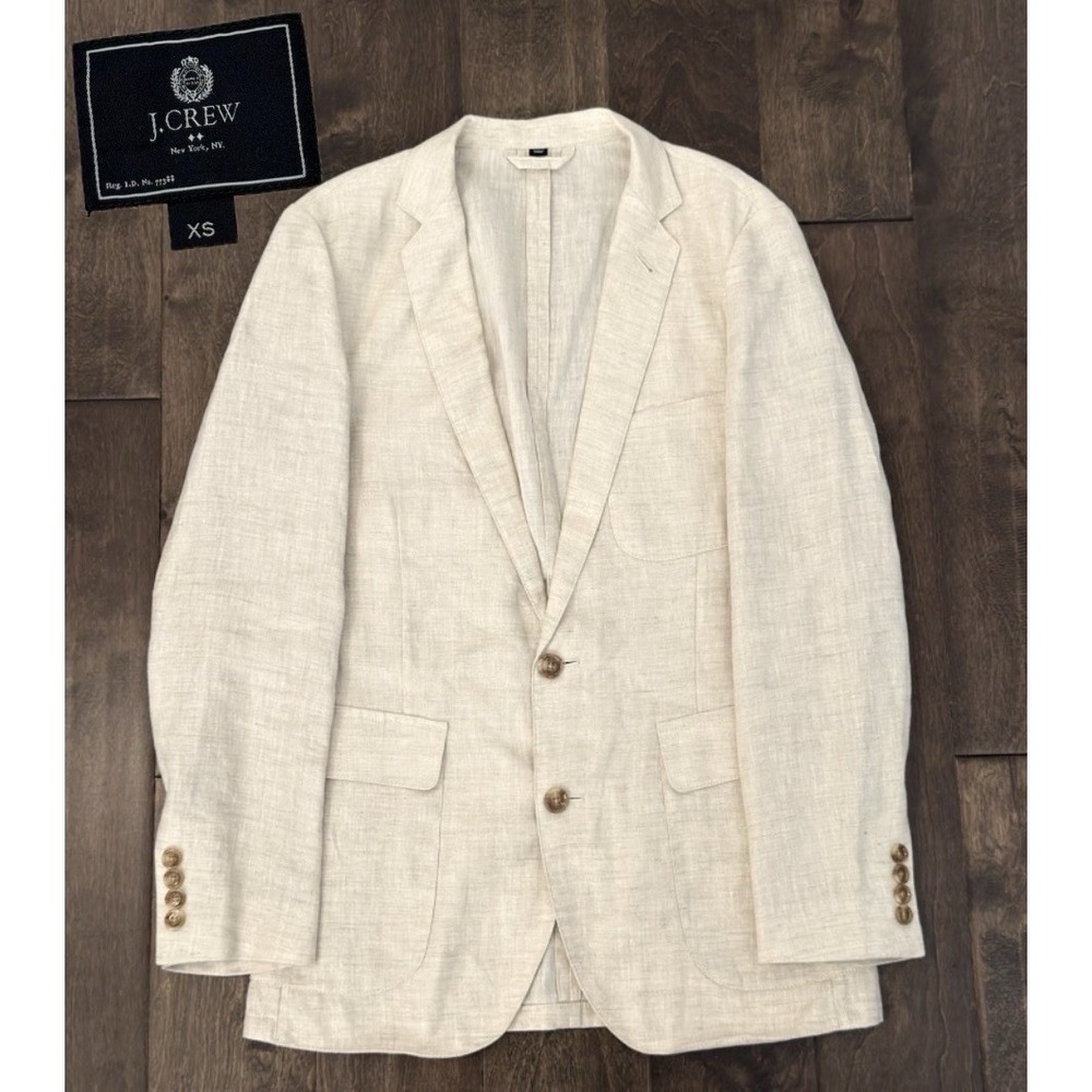 J. Crew Mens Ivory Cream White Two Button 100% Linen Blazer Jacket Size XS